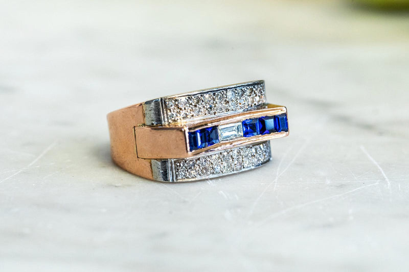 1950’s Sapphire and Diamond cocktail ring set in Rose gold