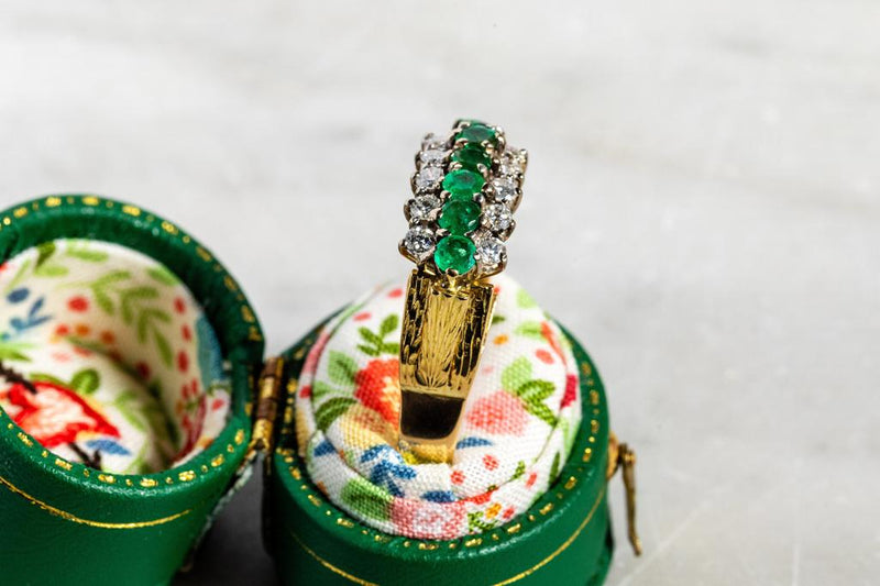 1970’s Emerald & Diamond 3 row ring set in 18ct yellow gold