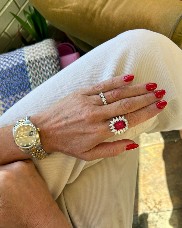 Lab Ruby & Lab Diamond Cluster Ring