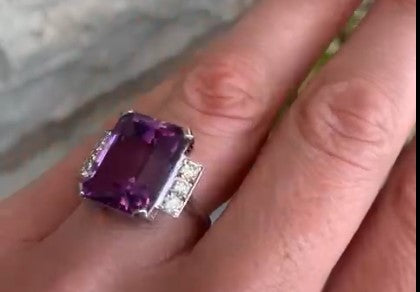 Art Deco style Amethyst and Diamond ring in 18ct white gold
