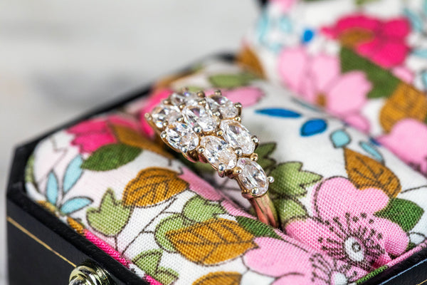 Modern Cluster White Sapphire Ring set in 18ct Gold plate